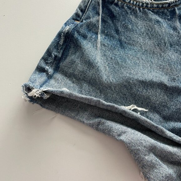 Agolde Raw Hem Denim Mid Rise Waist Button Fly Waist Parker Jean Shorts Blue 24 - Picture 5 of 8
